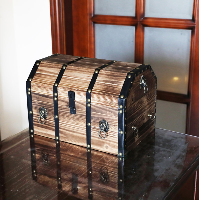 Quickway Imports Large Wooden Pirate Lockable Trunk With